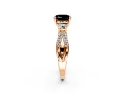 3 Stone Engagement Ring Setting for Fancy Black Cushion Cut Center with Pave Split Shank and Prong Head in Rose Gold