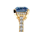 Solitaire Engagement Ring Setting for Fancy Blue Asscher Cut Center with Widening Pave Band and Claw Prong Head in Yellow Gold