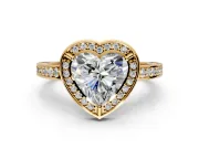Halo Engagement Ring Setting for Heart-Shaped Center with Framed Halo, Pave Band and Prong Head in Yellow Gold