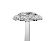Halo Engagement Ring Setting for Oval Center with Plain Tapered Band and Prong Head in Sterling Silver