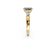 5 Stone Engagement Ring Setting for Emerald Cut Center with Plain Band and Prong Head in Yellow Gold