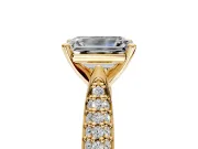 Solitaire Engagement Ring Setting for Emerald Cut Center with Multi-Row Accents and Prong Head in Yellow Gold