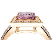 Milgrain Halo Engagement Ring Setting for Fancy Pink Princess Cut Center with Three-Sided Pave Band and Prong Head in Rose Gold