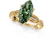 Solitaire Engagement Ring Setting for Fancy Green Marquise Center with Marquise Panel Band and Prong Head in Yellow Gold