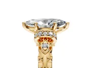 Solitaire Engagement Ring Setting for Marquise Center with Filigree Band and Prong Head in Yellow Gold