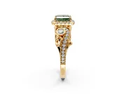 Bypass Halo Engagement Ring Setting for Fancy Green Princess Cut Center with Bezel Accents, Milgrain and Prong Head in Yellow Gold