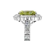 Milgrain Floral Halo Engagement Ring Setting for Fancy Yellow Emerald Cut Center with Pave Band and Prong Head in Platinum