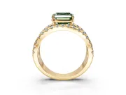 Solitaire Engagement Ring Setting for Fancy Green Asscher Cut Center with Wide-Open Split Shank and Prong Head in Yellow Gold