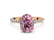 Solitaire Engagement Ring Setting for Fancy Pink Oval Center with Pave Accents and Prong Head in Rose Gold