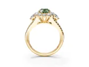 Halo Engagement Ring Setting for Fancy Green Oval Center with Two-Strand Split Shank and Prong Head in Yellow Gold