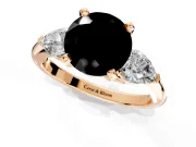 3 Stone Engagement Ring Setting for Fancy Black Round Cut Center with Large Pear-Shaped Accents and Prong Head in Rose Gold