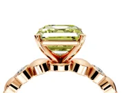 Solitaire Engagement Ring Setting for Fancy Yellow Asscher Cut Center with Beaded Bezel Station Band and Prong Head in Rose Gold