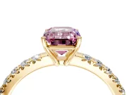 Solitaire Engagement Ring Setting for Fancy Pink Emerald Cut Center with Large Accent Band and Prong Head in Yellow Gold