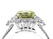 Halo Engagement Ring Setting for Fancy Yellow Asscher Cut Center with Two-Strand Split Shank and Prong Head in Platinum