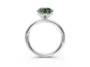 Low-Set Solitaire Engagement Ring Setting for Fancy Green Round Cut Center with Thin Plain Band and Prong Head in White Gold