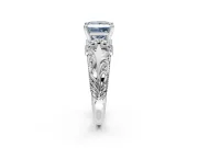 Solitaire Engagement Ring Setting for Fancy Blue Princess Cut Center with Filigree Accent Basket and Prong Head in Sterling Silver