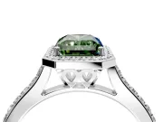 Halo Engagement Ring Setting for Fancy Green Radiant Cut Center with Pave Accents, Heart Basket and Prong Head in Platinum