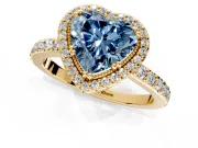 Halo Engagement Ring Setting for Fancy Blue Heart-Shaped Center with Inner Milgrain Border and Prong Head in Yellow Gold