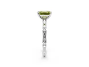 Solitaire Engagement Ring Setting for Fancy Yellow Emerald Cut Center with Bamboo Band and Prong Head in Platinum