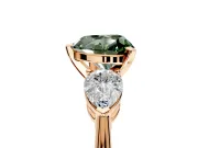 3 Stone Engagement Ring Setting for Fancy Green Heart-Shaped Center with Large Pear-Shaped Accents and Prong Head in Rose Gold