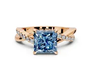 Solitaire Engagement Ring Setting for Fancy Blue Princess Cut Center with Half-Pave Crossover Band and Prong Head in Rose Gold