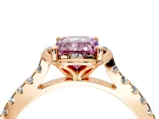 Floral Engagement Ring Setting for Fancy Pink Emerald Cut Center with Pave Band and Floral Prong Head in Rose Gold