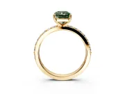 Solitaire Engagement Ring Setting for Fancy Green Radiant Cut Center with Round Cut Pave Band and Prong Head in Yellow Gold