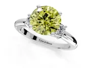 3 Stone Engagement Ring Setting for Fancy Yellow Round Cut Center with Wide Plain Band and Prong Head in Platinum