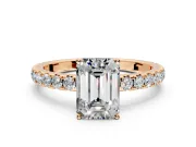 Solitaire Engagement Ring Setting for Emerald Cut Center with Large Accent Band and Prong Head in Rose Gold