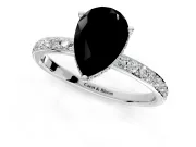 Hidden Halo Engagement Ring Setting for Fancy Black Pear-Shaped Center with Pave Band and Prong Head in Platinum