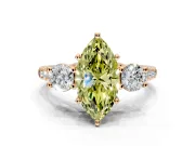3 Stone Engagement Ring Setting for Fancy Yellow Marquise Center with Crossover Basket, Pave Band and Prong Head in Rose Gold