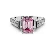 Solitaire Engagement Ring Setting for Fancy Pink Emerald Cut Center with Pave Cathedral Shoulders and Prong Head in Sterling Silver