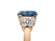 Solitaire Engagement Ring Setting for Fancy Blue Emerald Cut Center with Marquise Flower Shoulders and Prong Head in Rose Gold