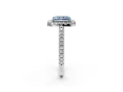 Pave Halo Engagement Ring Setting for Fancy Blue Radiant Cut Center with Single Row Pave Band and Prong Head in Platinum