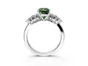 Cluster Engagement Ring Setting for Fancy Green Radiant Cut Center with 2-Row Shoulder Clusters and Prong Head in Sterling Silver