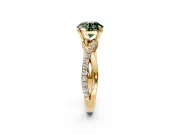 Crossover Engagement Ring Setting for Fancy Green Round Cut Center with Pave and Plain Strands and Prong Head in Yellow Gold