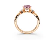 Solitaire Engagement Ring Setting for Fancy Pink Round Cut Center with Grooved Bar Accent Band and Prong Head in Rose Gold