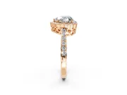Halo Engagement Ring Setting for Heart-Shaped Center with Heart-Shaped Openwork, Pave Band and Prong Head in Rose Gold
