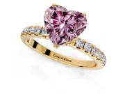 Open Basket Engagement Ring Setting for Fancy Pink Heart-Shaped Center with Pave Band and Prong Head in Yellow Gold