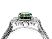 Milgrain Halo Engagement Ring Setting for Fancy Green Emerald Cut Center with Bezel Point Accents and Prong Head in Sterling Silver