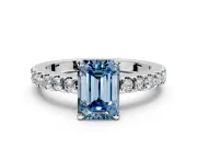 Solitaire Engagement Ring Setting for Fancy Blue Emerald Cut Center with Single Row Accent Band and Prong Head in Platinum