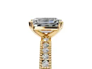 Solitaire Engagement Ring Setting for Emerald Cut Center with Milgrain-Edged Pave Band and Prong Head in Yellow Gold