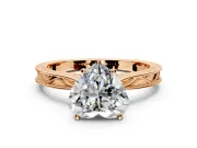 Solitaire Engagement Ring Setting for Heart-Shaped Center with Engraved Milgrain Band and Prong Head in Rose Gold