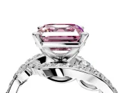 Solitaire Engagement Ring Setting for Fancy Pink Asscher Cut Center with Pave Bypass Twist Band and Prong Head in White Gold