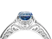 Floral Engagement Ring Setting for Fancy Blue Radiant Cut Center with Four Accent Clusters and Prong Head in Sterling Silver