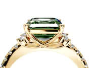 Paired Accent Engagement Ring Setting for Fancy Green Asscher Cut Center with Pave Band and Prong Head in Yellow Gold