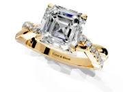 Solitaire Engagement Ring Setting for Asscher Cut Center with Half-Pave Crossover Band and Prong Head in Yellow Gold