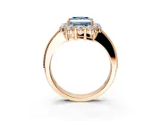 Halo Engagement Ring Setting for Fancy Blue Princess Cut Center with Milgrain Channel Band and Prong Head in Rose Gold