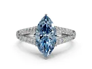 Solitaire Engagement Ring Setting for Fancy Blue Marquise Center with Pave Split Shank and Prong Head in Platinum