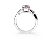 3 Stone Engagement Ring Setting for Fancy Pink Oval Center with Baguette Accents and Prong Head in Platinum